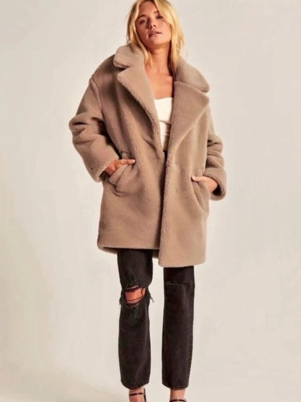 Abercrombie & Fitch A&F Teddy Coat Light Brown M